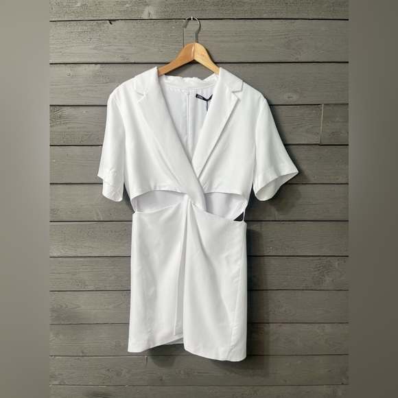 NWT Zara White Cut Out Mini Dress Sz L Summer Cocktail Party Event Trend Style - Picture 13 of 16